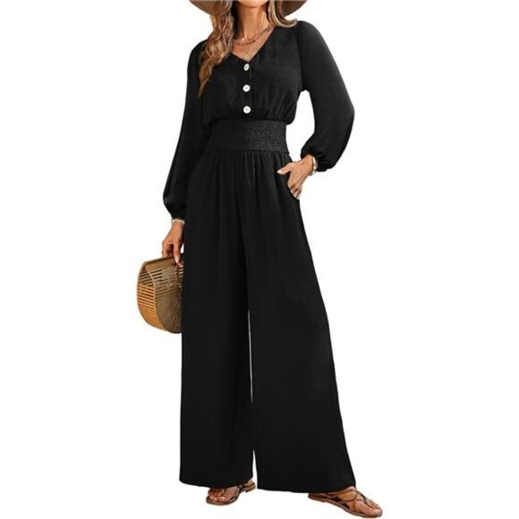 Womens Jumpsuits Long Sleeve One Piece Black - Picture 1 of 6